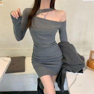 Cold-shoulder Sheath Dress Gray - One Size