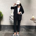 Set: Plain Double-breasted Blazer + High-waist Cropped Straight-fit Pants