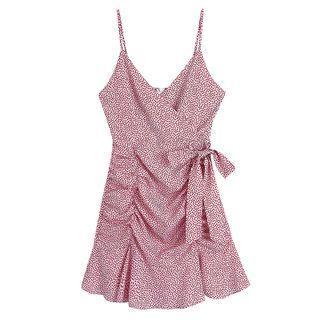 Spaghetti-strap Dotted Ruffled Mini A-line Dress