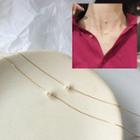 Faux Pearl Layered Necklace 1 Pc - Gold - One Size