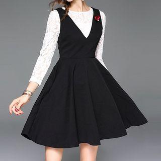 Mock Two Piece Lace-panel A-line Dress