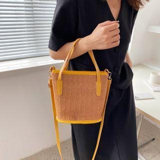 Top Handle Woven Bucket Bag