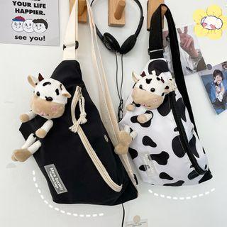 Cartoon Cow Accent Zip Sling Bag