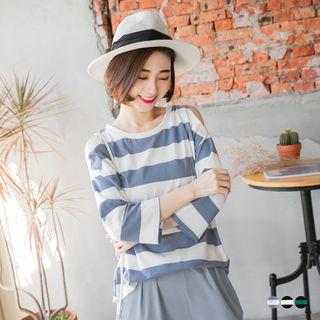 Bold-stripe Cutout Cotton Top