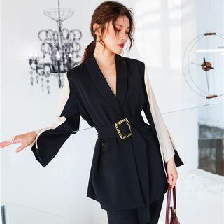 Color Block Tie Waist Blazer