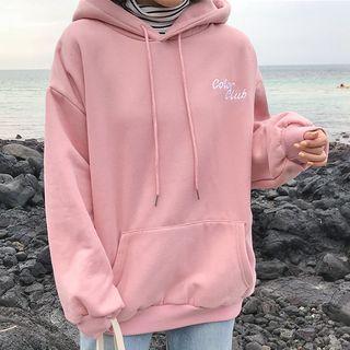 Lettering Crop Embroidered Loose-fit Hoodie