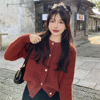 Crew-neck Button-up Cardigan