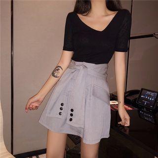 Mock Two-piece A-line Mini Skirt