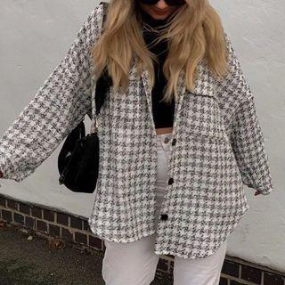 Oversized Houndstooth Shirt Jacket