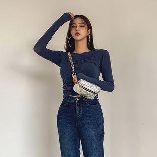 Shirred Cropped Slim-fit Top