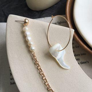 Non-matching Freshwater Pearl Dangle Earring 1 Pair - Gold - One Size
