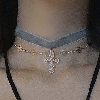 Retro Cross Pendant Choker 0361a - Set Of 3 - One Size