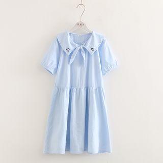 Tie-neck Heart Embroidery Dress
