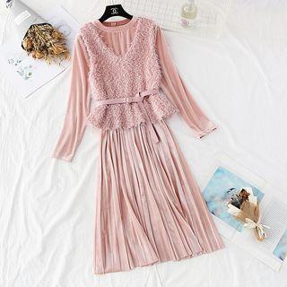 Set: Pleated Midi Dress + Sleeveless Top