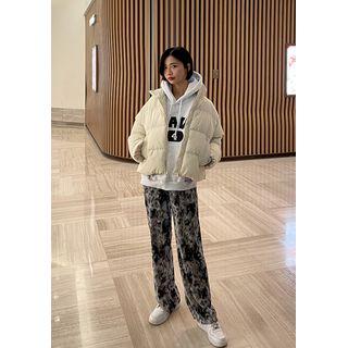High-neck Short Puffer Jacket Cream - One Size