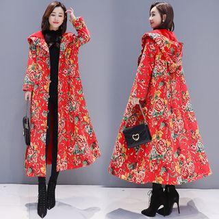 Hood Floral Long Coat