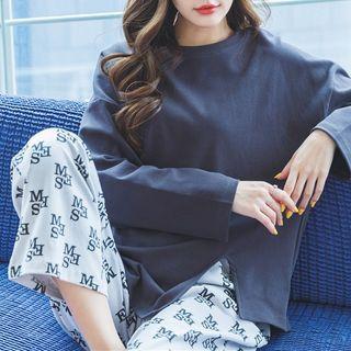 Loungewear Set : Long-sleeve Asymmetrical Top + Pants