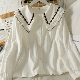 Embroidered Peter Pan-collar Loose Shirt