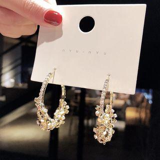 Faux Pearl Rhinestone Hoop Earring E1066 - One Size