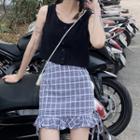 Plain Tank Top / Plaid Mini Skirt