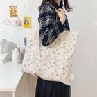Cherry Print Linen Tote Bag Beige - L