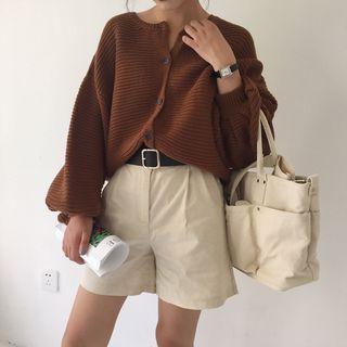 Lantern Sleeve Plain Cardigan