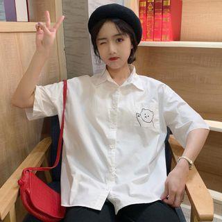 Short-sleeve Cartoon Bear Print Shirt / Necktie / Set