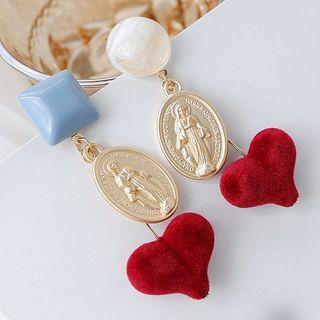 Embossed Alloy Flannel Heart Dangle Earring 1 Pair - Silver - One Size