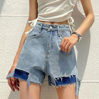 Layered Distressed Denim Shorts
