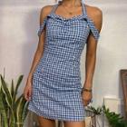 Cold-shoulder Gingham Mini Bodycon Dress