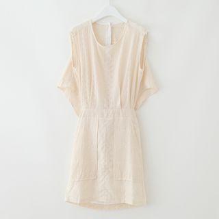 Embroidered Short-sleeve Cold Shoulder A-line Dress
