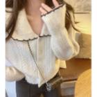 Two-tone Cable-knit Sweater Off-white - One Size