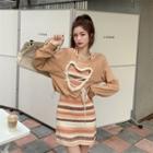Lace Up Sweatshirt / Halter Striped Mini Sheath Dress