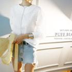 Puff-sleeve Punch-detailed Blouse