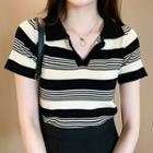 Short-sleeve Striped Polo Shirt Stripe - Black - One Size