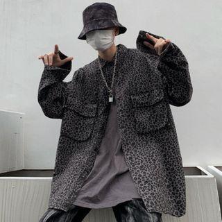 Leopard Print Shirt Jacket Black & Gray - One Size