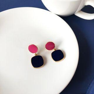 Glaze Square Dangle Earring 1 Pair - Fuchsia & Black - One Size