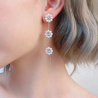 Faux Pearl Flower Dangle Earring 1 Pair - S925 Silver - One Size