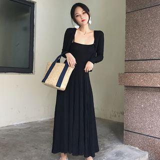 Set: Plain Spaghetti Strap Maxi Dress + Cardigan