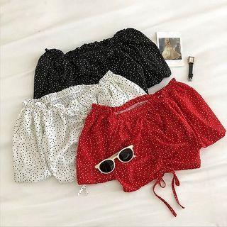 Short-sleeve Dotted Drawcord Crop Top