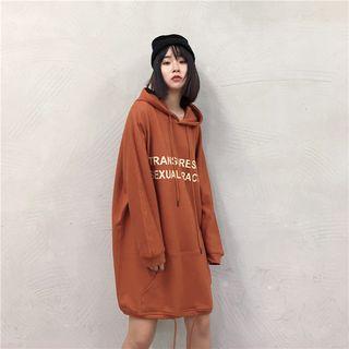 Loose-fit Lettering Hooded Long Pullover
