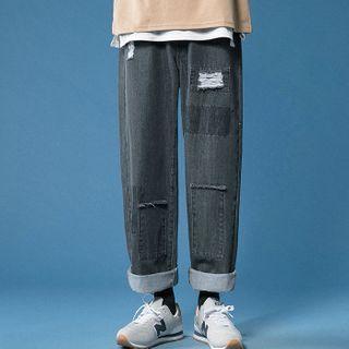 Distressed Paneled Straight Leg Jeans