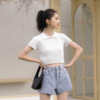 Short-sleeve Knit Polo Shirt White - One Size