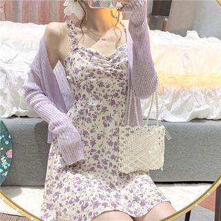 Spaghetti Strap Floral A-line Dress / Light Jacket