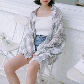 Plaid Long Light Jacket Plaid - Black & White - One Size