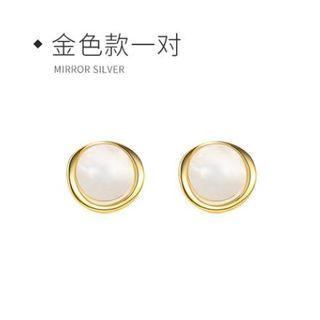 Faux Cat Eye Stone Sterling Silver Earring 1 Pair - Gold - One Size