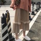 Furry Trim Midi A-line Skirt