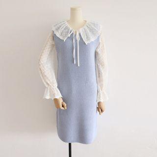 Sleeveless V-neck Plain Knit Dress