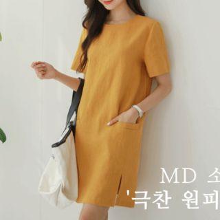 Slit-side Linen Dress