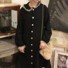 Long-sleeve Buttoned Midi Dress Black - One Size